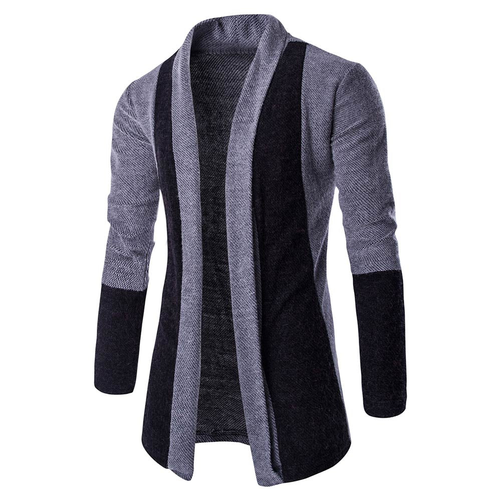 Men Cardigan Color Splice Slim Fit Long Sleeve Sweater