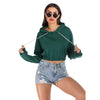 Stripy Women Hoodie Long Sleeve Drawstrings Crop Top Pullover