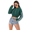 Stripy Women Hoodie Long Sleeve Drawstrings Crop Top Pullover