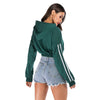 Stripy Women Hoodie Long Sleeve Drawstrings Crop Top Pullover