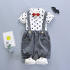 Stand Collar Short Sleeve Polka Dot Print Summer Kid Two-piece Suit