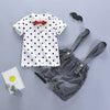 Stand Collar Short Sleeve Polka Dot Print Summer Kid Two-piece Suit