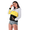 Loose-fitting Women Hoodie Color Splice Long Sleeve with Zipper Design