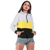 Loose-fitting Women Hoodie Color Splice Long Sleeve with Zipper Design