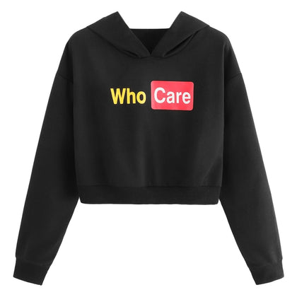 Letter Print Women Hoodie Long Sleeve Crop Top Pullover