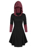 Hooded Glove Sleeve Lace-up Contrast Dress