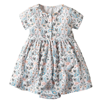 19F103 Baby Girls Romper Jumpsuit Floral Printed Short Sleeve