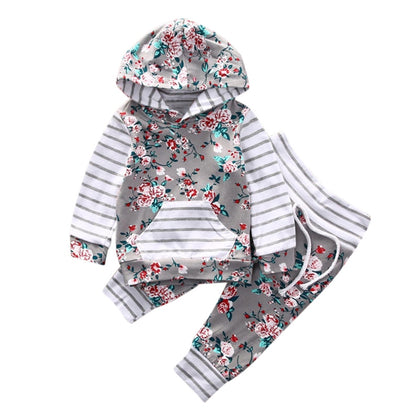 Baby Girls 2-piece Suit Top Trousers Long Sleeve Hood