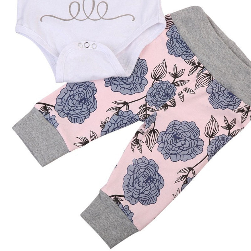 4-in-1 Floral Print Suit Top Pants Hat Hair Bend Set for Baby Girls