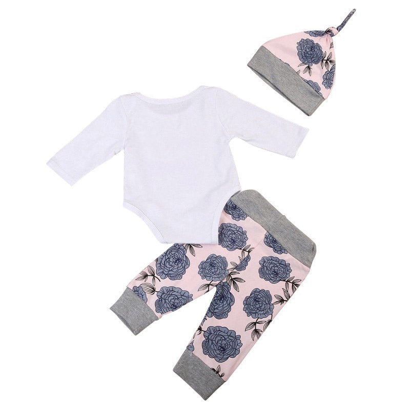 4-in-1 Floral Print Suit Top Pants Hat Hair Bend Set for Baby Girls