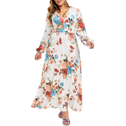 Plus Size Bohemian Floral Print Maxi A Line Dress