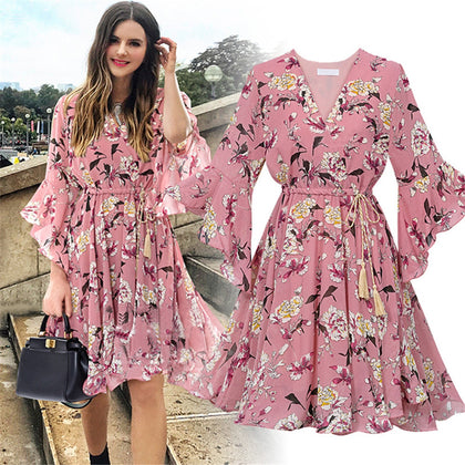 Chiffon Dress Floral Print Plus Size