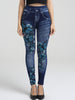 Floral Butterfly Print Elastic Waist Jeggings