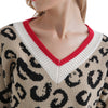 V-neck Leopard Print Sweater Color Blocking Women Pullover