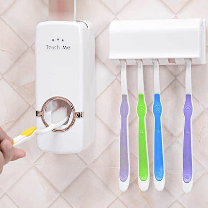 Automatic Toothpaste Dispenser Toothbrush Holder Free Punching Storage Rack