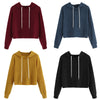 Women Pullover Hooded Collar Solid Color Hoodie Long Sleeve