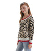 V-neck Leopard Print Sweater Color Blocking Women Pullover