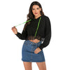 Short Hooded Sweater Hoodie with Lace Stitching Solid Color