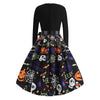 Pumpkin Skull Spiders Belted Long Sleeves Halloween Dress