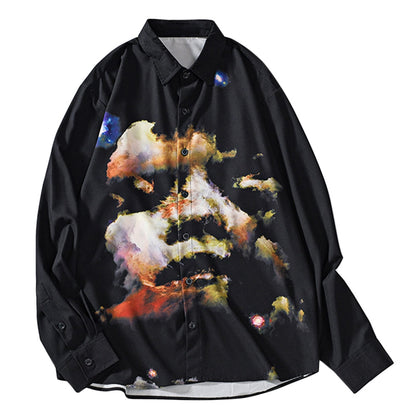 Men Shirt Fashionable Printed Pattern Long Sleeve Turn-down Collar for Fall