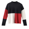 Women Pullover Sweater Color Splice Stand-up Collar Long Sleeve