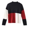 Women Pullover Sweater Color Splice Stand-up Collar Long Sleeve