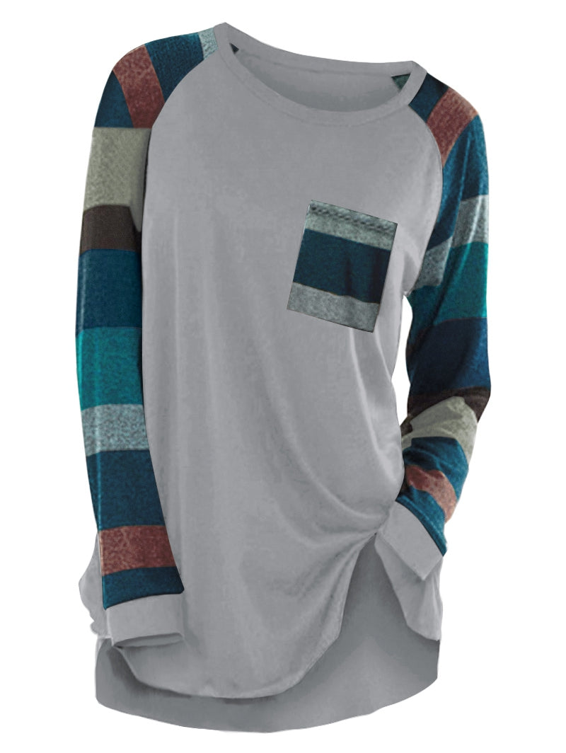 Raglan Sleeve Striped Pocket Longline T-shirt