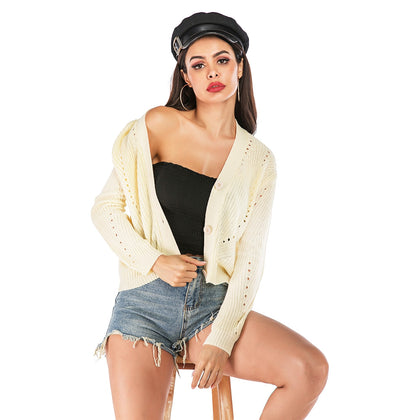 Hollow Loose Knit Cardigan Women Sweater