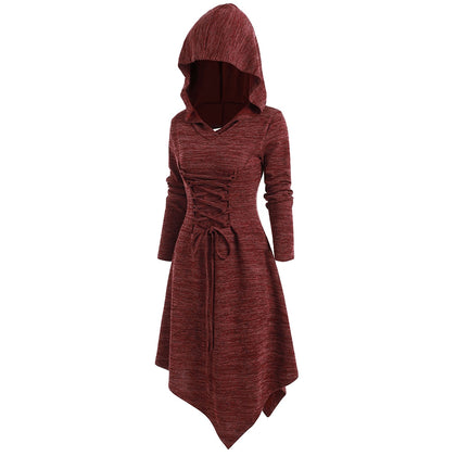 Lace Up Cut Out Asymmetric Hooded Dress