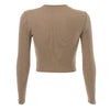 Single-breasted Pullover Solid Color Round Neck Long Sleeve Women Crop Top
