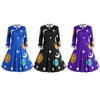 Long Sleeve Sun Moon Star Print A-line Women Dress