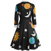 Long Sleeve Sun Moon Star Print A-line Women Dress