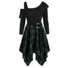 Plaid Skew Neck Flounce Asymmetrical Dress