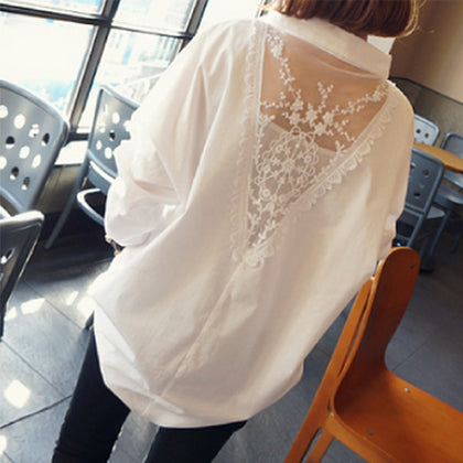 korean Lace Loose Blouse Casual Top Fashion Shirt Plus Size