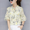korean Floral Print Chiffon Blouse Ruffles Loose Blouse Casual Top Fashion Half Sleeve