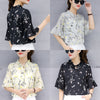 korean Floral Print Chiffon Blouse Ruffles Loose Blouse Casual Top Fashion Half Sleeve