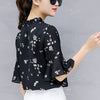 korean Floral Print Chiffon Blouse Ruffles Loose Blouse Casual Top Fashion Half Sleeve