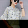 korean Floral Print Chiffon Blouse Ruffles Loose Blouse Casual Top Fashion Half Sleeve