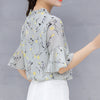 korean Floral Print Chiffon Blouse Ruffles Loose Blouse Casual Top Fashion Half Sleeve