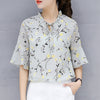korean Floral Print Chiffon Blouse Ruffles Loose Blouse Casual Top Fashion Half Sleeve