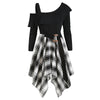 Plaid Skew Neck Flounce Asymmetrical Dress