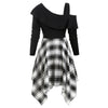 Plaid Skew Neck Flounce Asymmetrical Dress