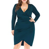 Draped Long Sleeve Surplice Plus Size Tulip Dress