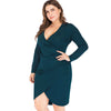 Draped Long Sleeve Surplice Plus Size Tulip Dress