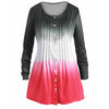 Ombre Pleated Button Up Plus Size Long Sleeve Top