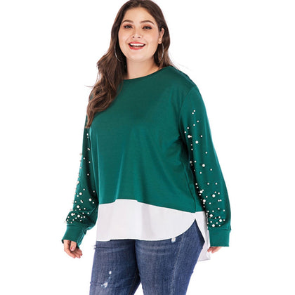 Plus Size Faux Pearl Embellished Dip Hem Sweatshirt
