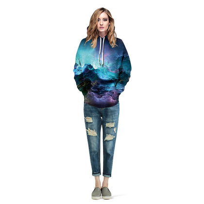 Women Pullover Hoodie Fashionable Printed Pattern Long Sleeve 2 Pockets
