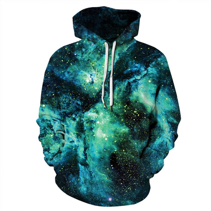 Women Pullover Hoodie Starry Sky Print Long Sleeve Loose-fitting Style 2 Pockets