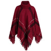 Plus Size Turtleneck Plaid Fringe Cape Sweater