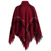 Plus Size Turtleneck Plaid Fringe Cape Sweater